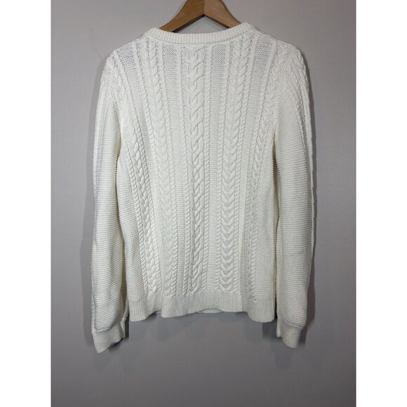 Banana Republic White Cable Knit Sweater Size L Button Shoulder Classic Cozy - Picture 5 of 9